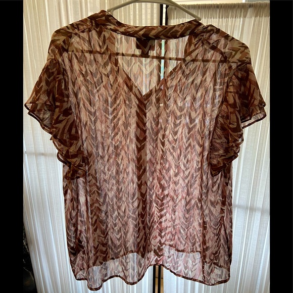 Sheer Button-up Neutral Multi-colored Blouse-XXL - Picture 1 of 4